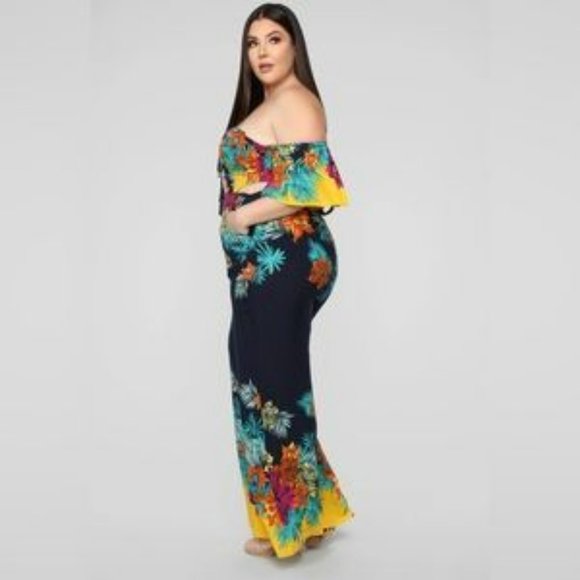 Fashion Nova Floral Jumpsuit, Color: Navy with Tropical print, Size: 2X, - Picture 8 of 13